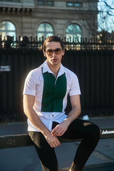 HALF SLEEVE PINTUCK BIB SHIRT - dash and dot